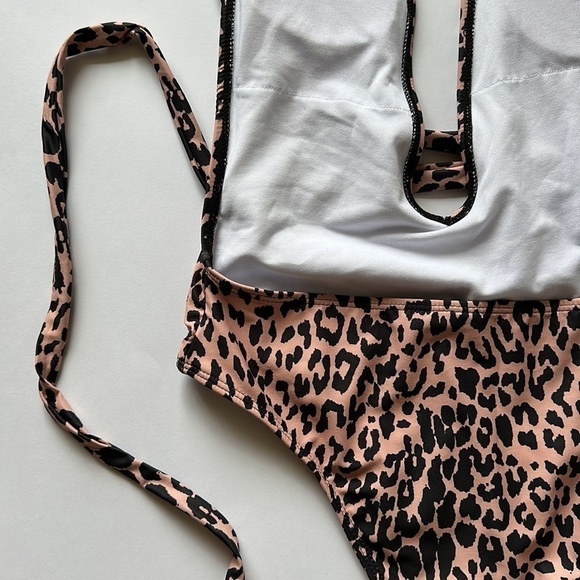 Animal Print Backless Plunging Neckline One Piece Swimsuit - Picture 3 of 5